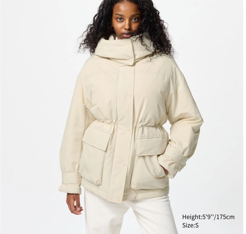 Uniqlo Women’s Hybrid Down Parka Coat Natural Cream Size Medium Minimalist